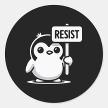 Cartoon Penguin Holding “RESIST” Sign – B & W