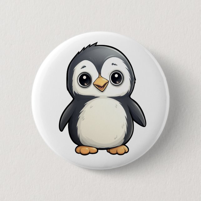 Cartoon penguin illustration 6 cm round badge (Front)
