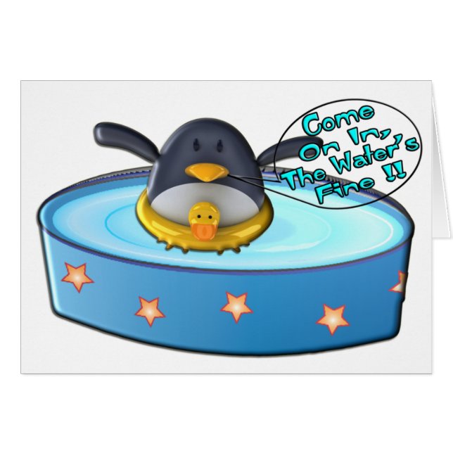 Cartoon Penguin In Pool (Front Horizontal)