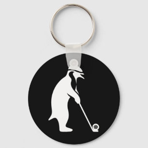 Cartoon Penguin Playing Golf Sport Golfer Key Ring