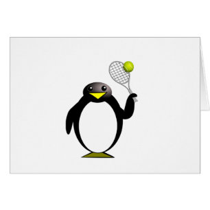 Cartoon Penguin Playing Tennis