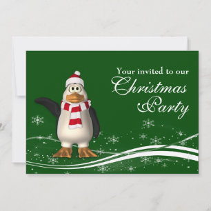 Cartoon Penguin Santa Christmas Party Invitation