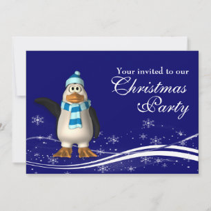 Cartoon Penguin & Santa Christmas Party Invitation
