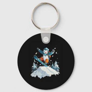 Cartoon Penguin Snowboarding Adventure Winter Key Ring