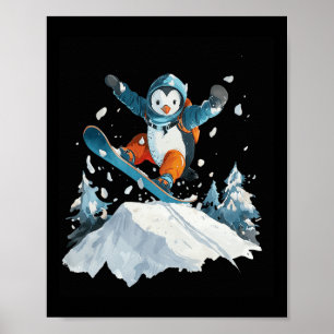 Cartoon Penguin Snowboarding Adventure Winter  Poster