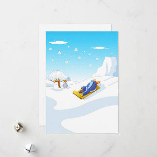 Cartoon Penguin Winter Fun Holiday Card