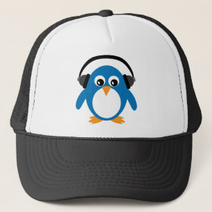 Cartoon penguin with headphones hat