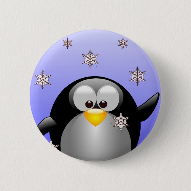Cartoon Penguin with Snowflakes 6 Cm Round Badge (Front)