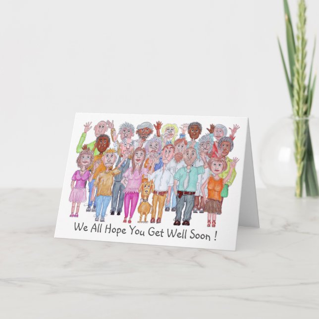 Cartoon People With A Get Well Message Card (Front)