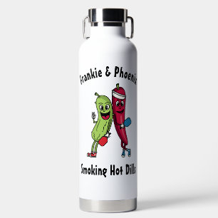 Cartoon Pickle and Pepper Pickleball Team Hot Dill Water Bottle
