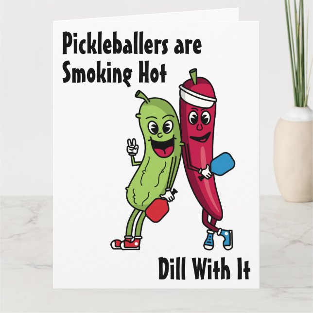 Cartoon Pickle and Pepper Smoking Hot Pickleball Card (Front)