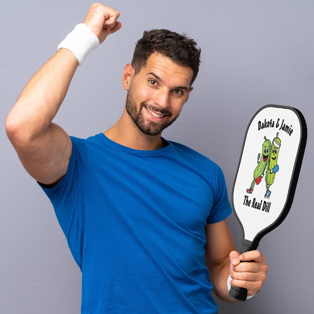 Cartoon Pickle Pair Pickleball Team Real Dill Pick Paddle (Creator Uploaded)
