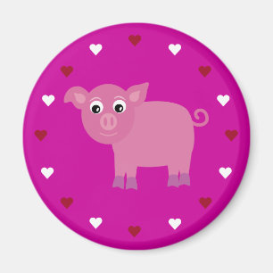 Cartoon Pig & Hearts Customisable Pink Charity Magnet