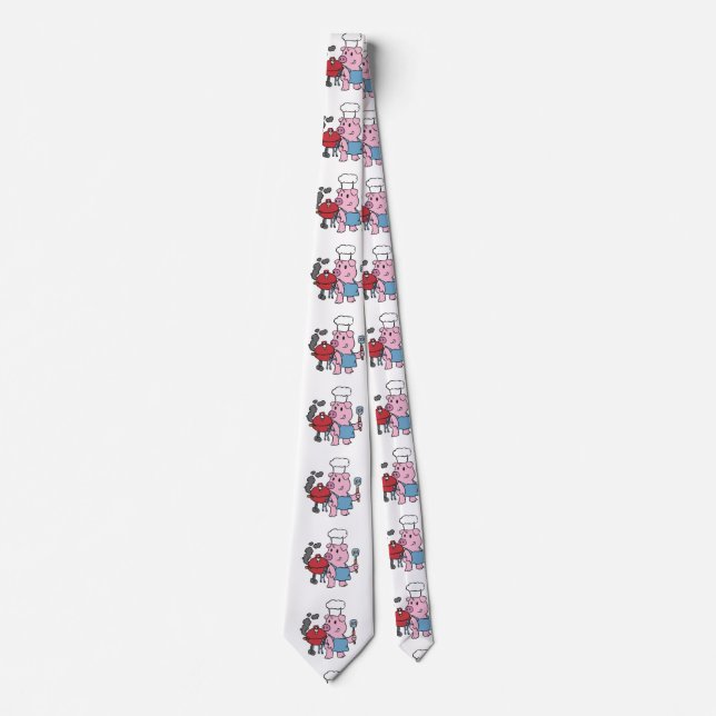 Cartoon pig making bbq | choose background colour tie (Front)