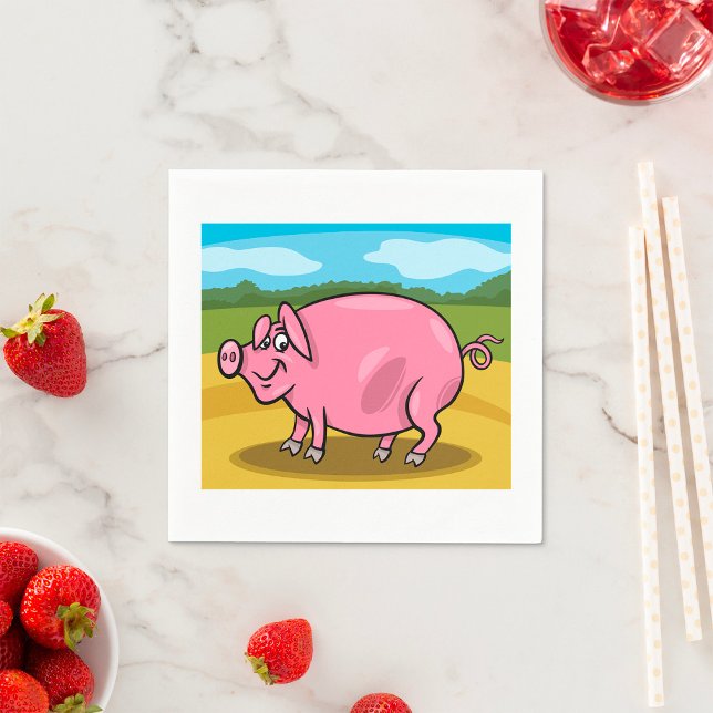 Cartoon Pig On A Farm Paper Napkins (Creator Uploaded)
