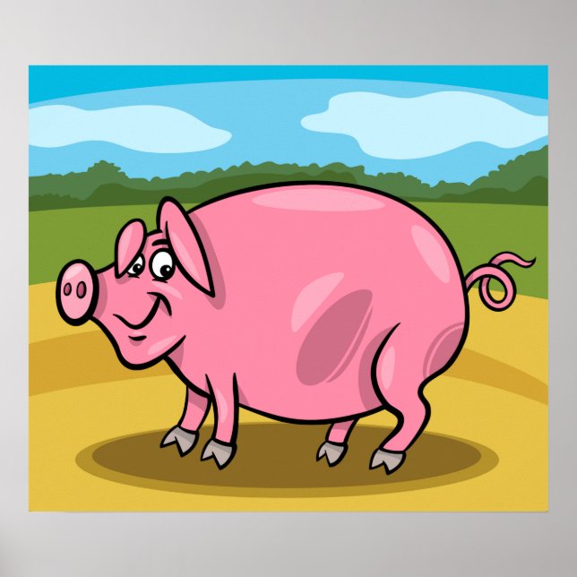 Cartoon Pig On A Farm Poster (Front)