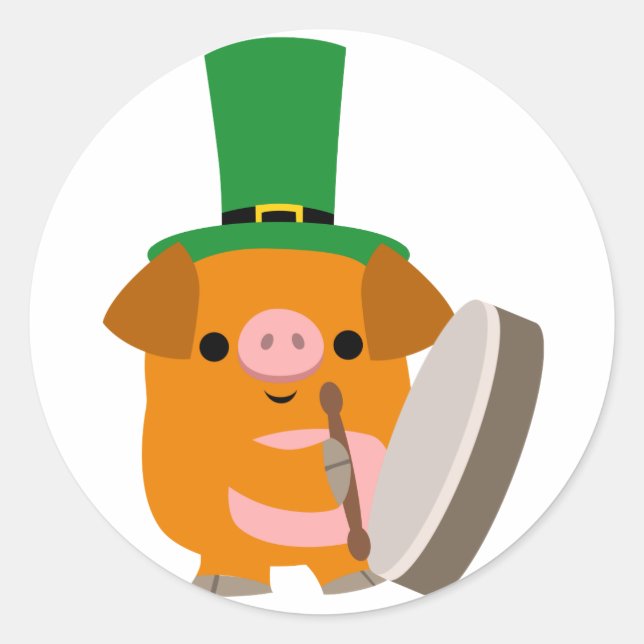Cartoon Pig playing Bodhran :) St Patty sticker (Front)