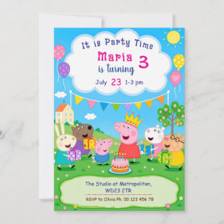 Cartoon Pig Theme invitaion. Kids party. Invitation