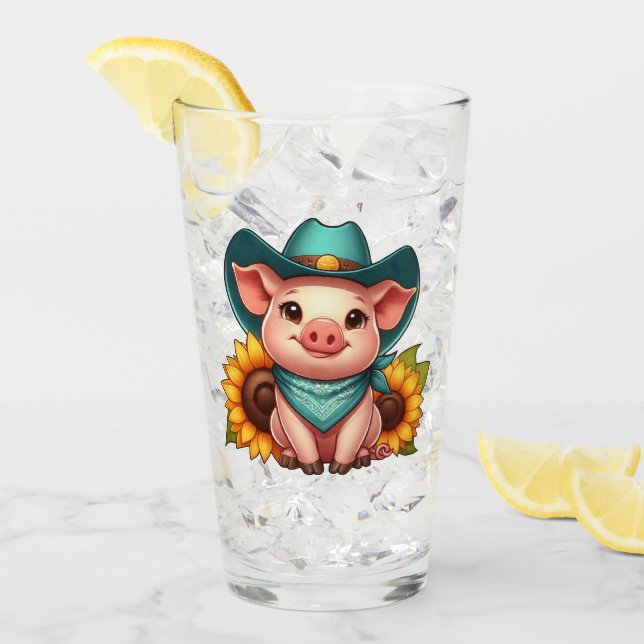 Cartoon Pig Wearing Cowboy Hat and Bandanna Glass (Front Ice)