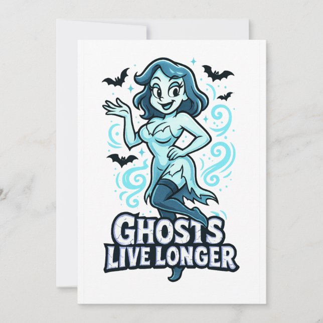 Cartoon Pin-Up Ghost – Ghosts Live Longer Invitation (Front)