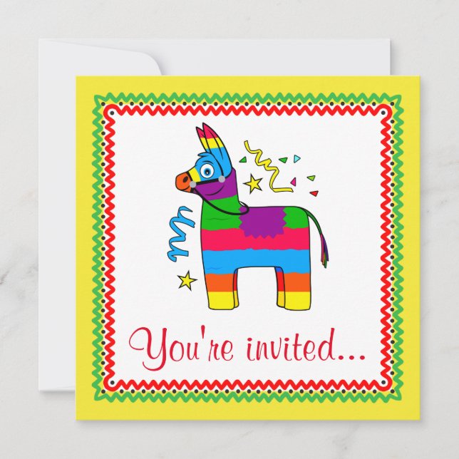 Cartoon Pinata Birthday Invitation (Front)