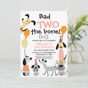 Cartoon Pink Bad Two The Bone Dogs 2nd Birthday  Invitation