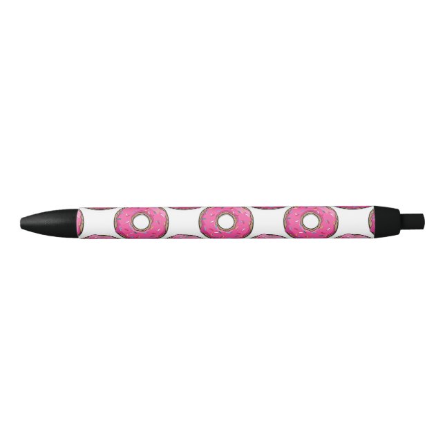 Cartoon Pink Doughnut With Sprinkles Black Ink Pen (Front)