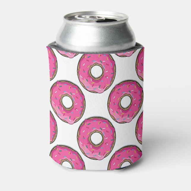 Cartoon Pink Doughnut With Sprinkles Can Cooler (Can Back)