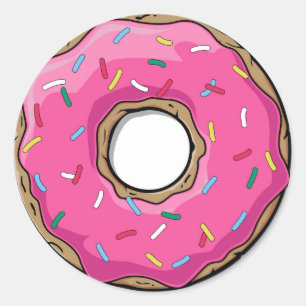 Cartoon Pink Doughnut With Sprinkles Classic Round Sticker