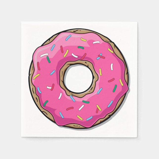 Cartoon Pink Doughnut With Sprinkles Napkin (Front)