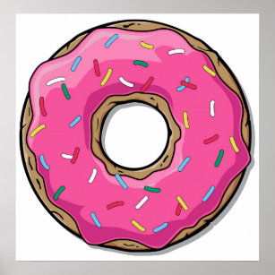 Cartoon Pink Doughnut With Sprinkles Poster