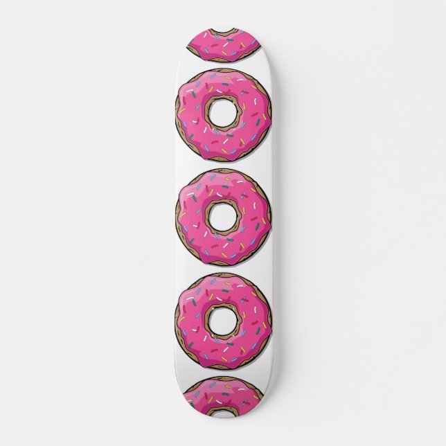 Cartoon Pink Doughnut With Sprinkles Skateboard (Front)