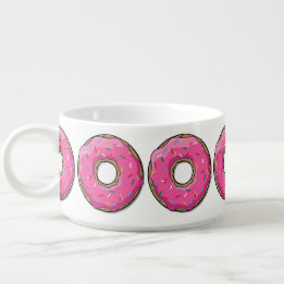 Cartoon Pink Doughnut With Sprinkles Small Soup Bowl With Handle