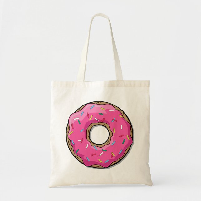 Cartoon Pink Doughnut With Sprinkles Tote Bag (Front)