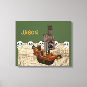 Cartoon Pirate Ship Personalise Canvas Print