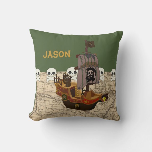 Cartoon Pirate Ship Personalise Cushion (Front)