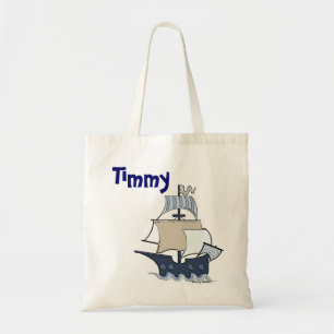 Cartoon pirate ship tote bag