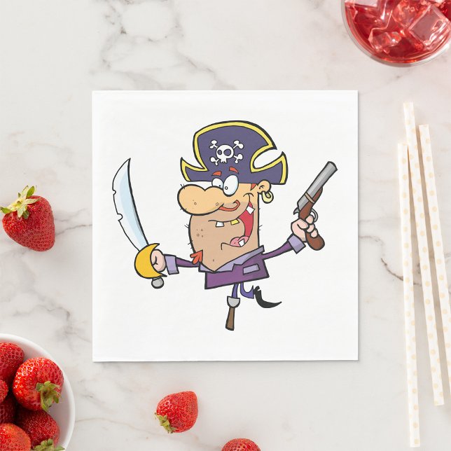 Cartoon Pirate with Sword and Pistol Napkin (Creator Uploaded)