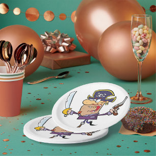 Cartoon Pirate with Sword and Pistol Paper Plate