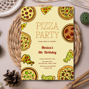 Cartoon pizza party birthday invitation