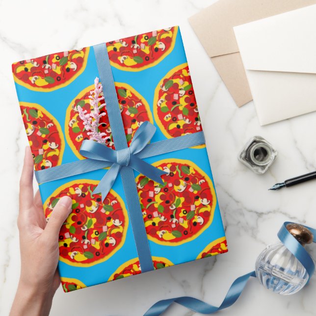 Cartoon Pizza Patterned Wrapping Paper (Gifting)
