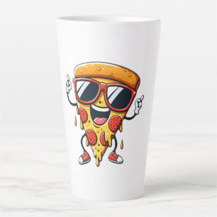 Cartoon Pizza Slice with Drip Cheese Vibes Latte Mug