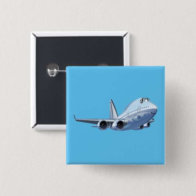 Cartoon plane 15 cm square badge (Front & Back)