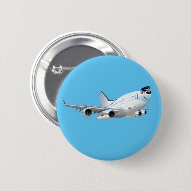 Cartoon plane 6 cm round badge (Front & Back)