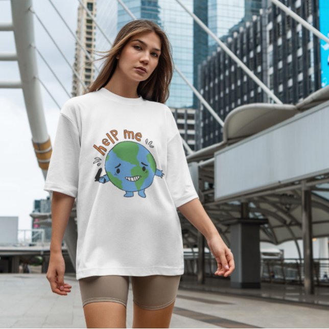 Cartoon Planet Earth Help Me Quote T-Shirt (Creator Uploaded)