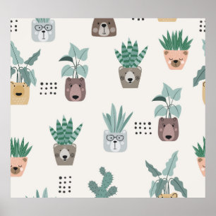 Cartoon Plants: Bear Face Seamless Poster