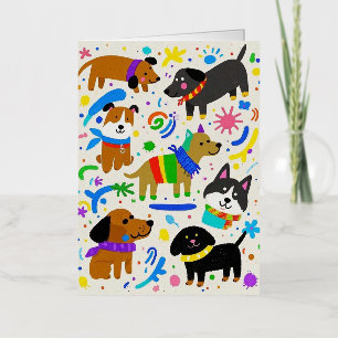 Cartoon playful puppies  foil greeting card