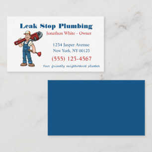 Cartoon Plumber Man Plumbing Maintenance Service   Business Card