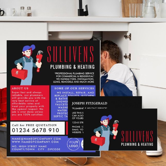 Cartoon Plumber, Plumber, Plumbing Advertising Flyer (Creator Uploaded)