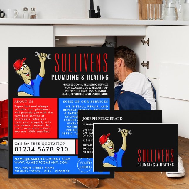 Cartoon Plumber, Plumber, Plumbing Business Card (Creator Uploaded)